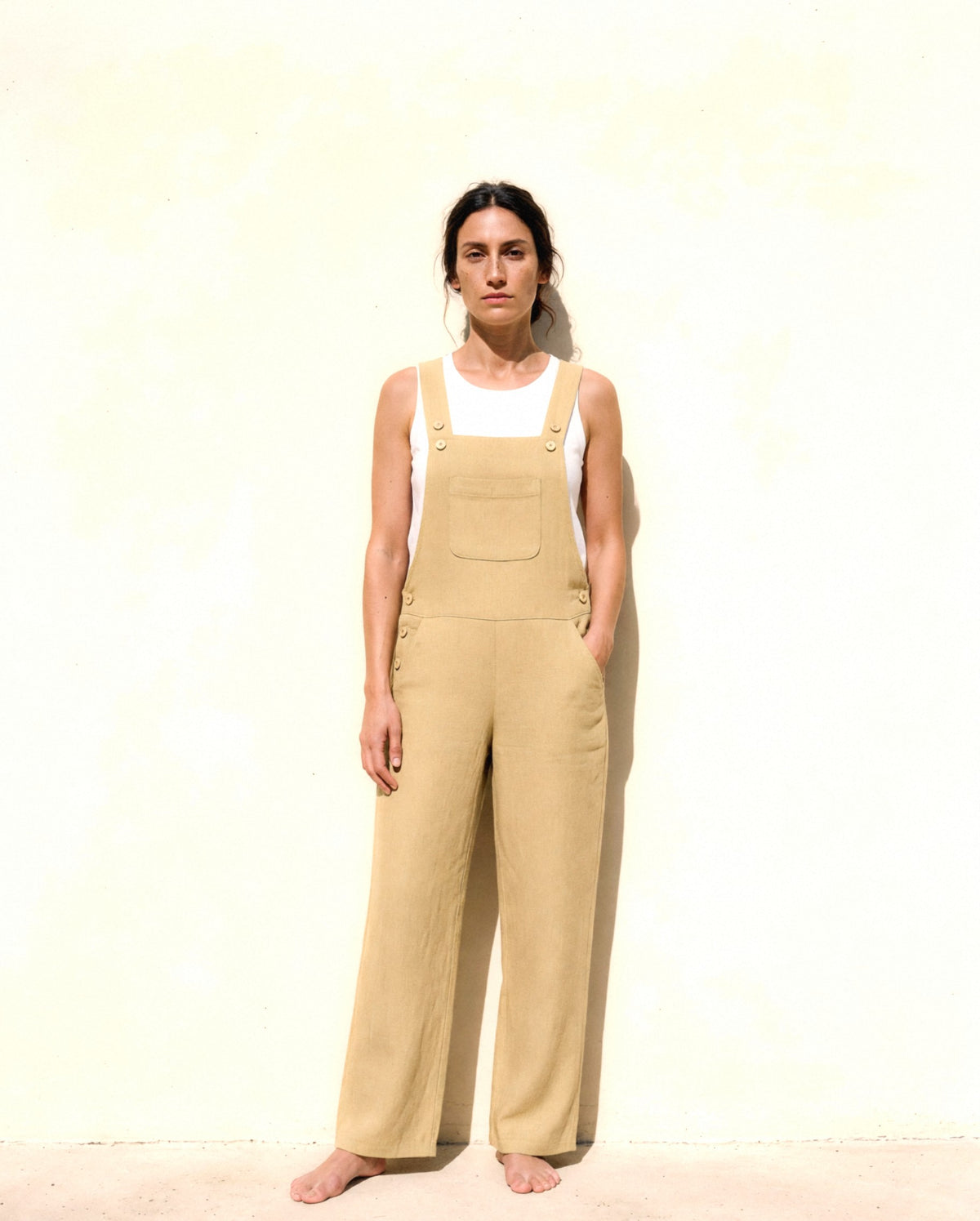 Linen Dungarees, in Wheat