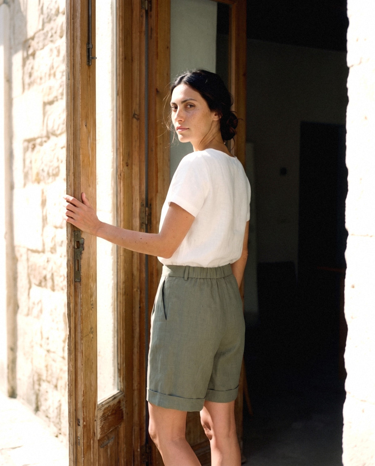 Rosa Shorts, worn outdoors