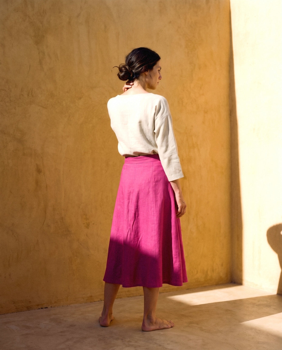 Long A-Line Linen Skirt, back view