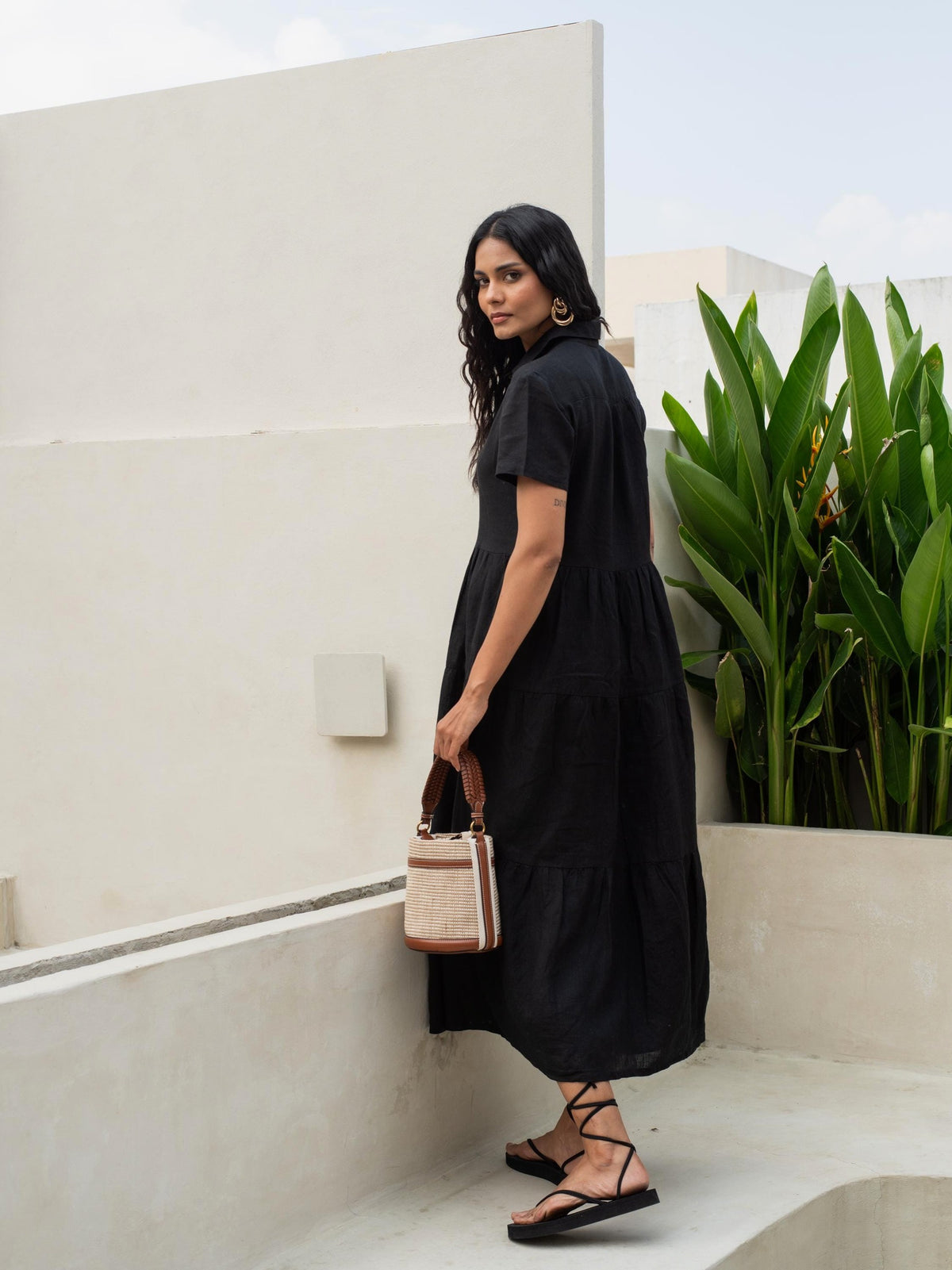 Tiered Linen Shirt Dress in washed linen, Ellementree