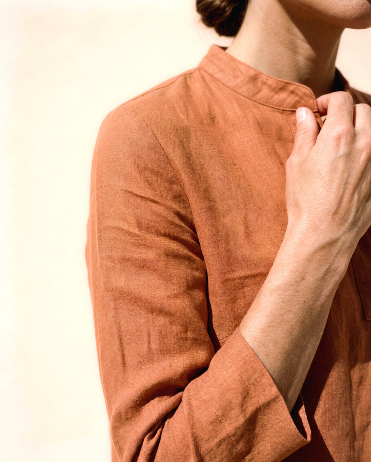 Long Sleeve Linen Tunic, fabric and finish detail