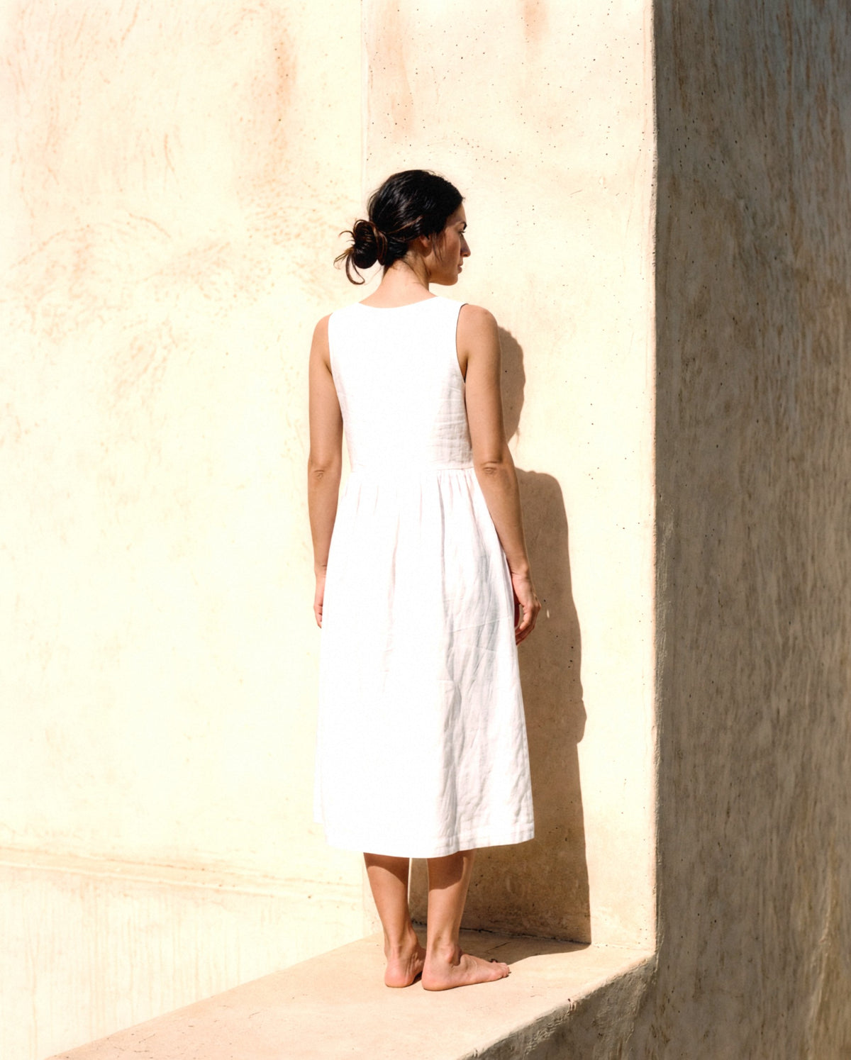 Sleeveless Linen Midi Dress, back view