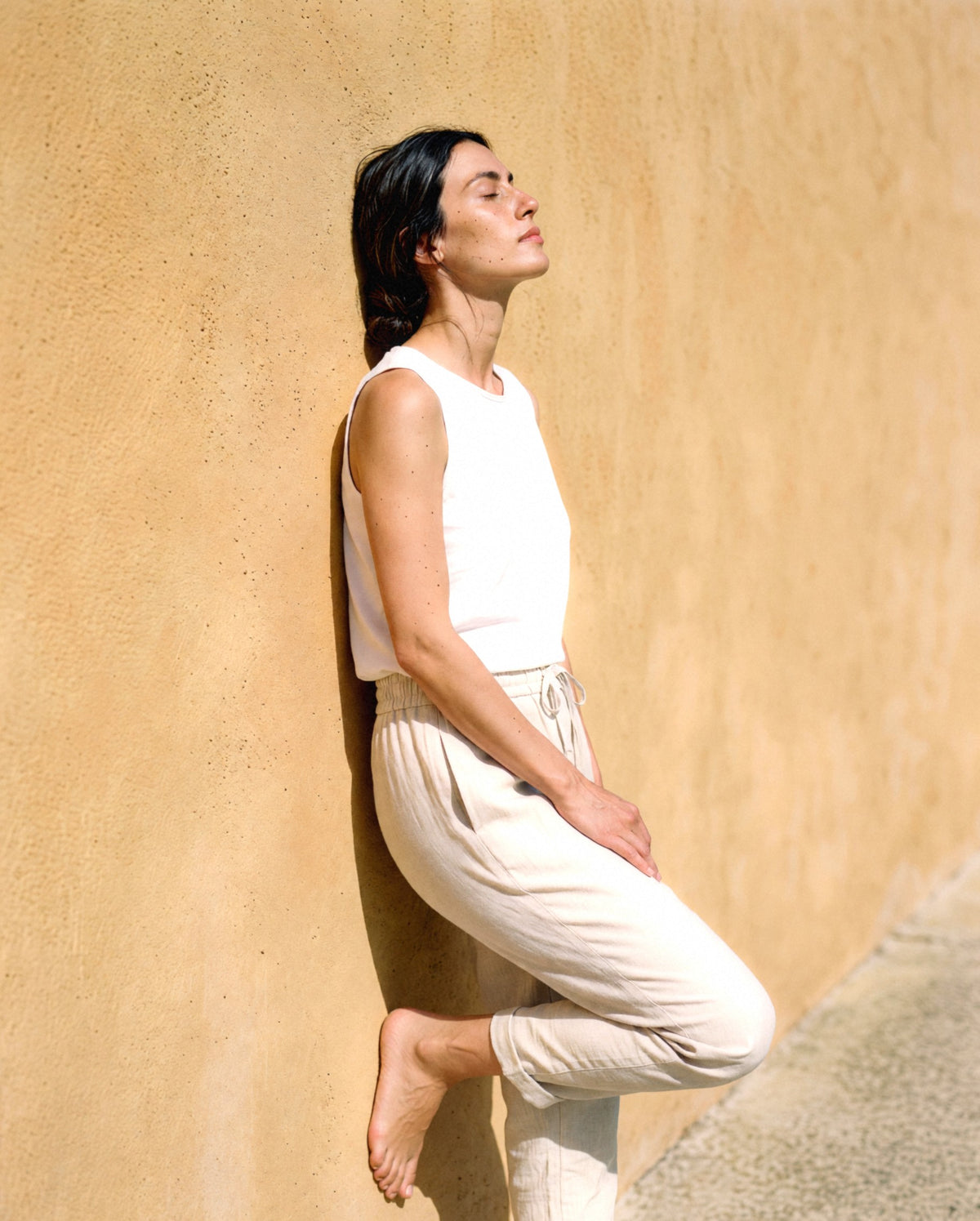 Tapered Linen Trousers, worn, relaxed