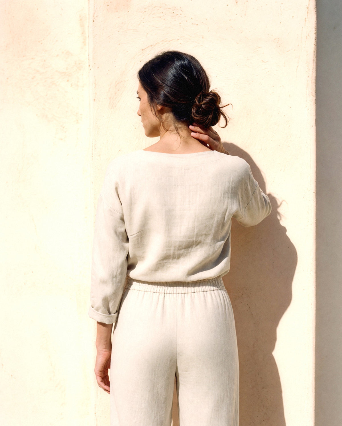 Tapered Linen Trousers, back view