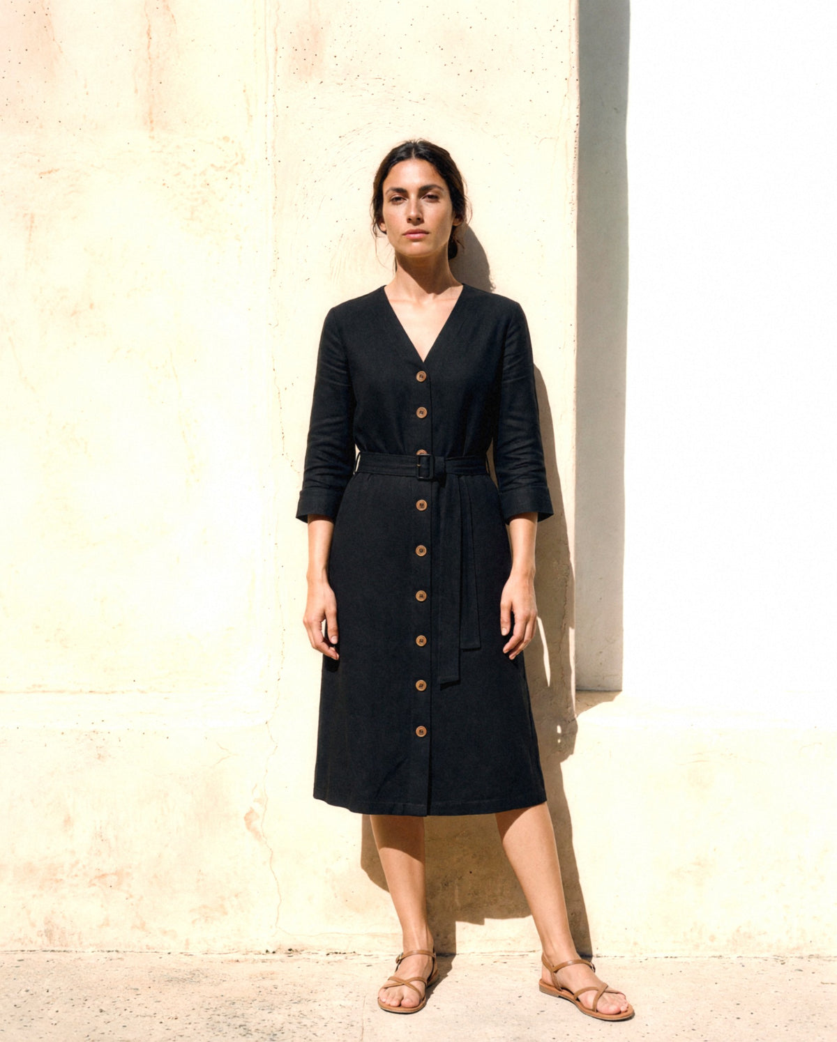 Belted Button Front Midi, front view