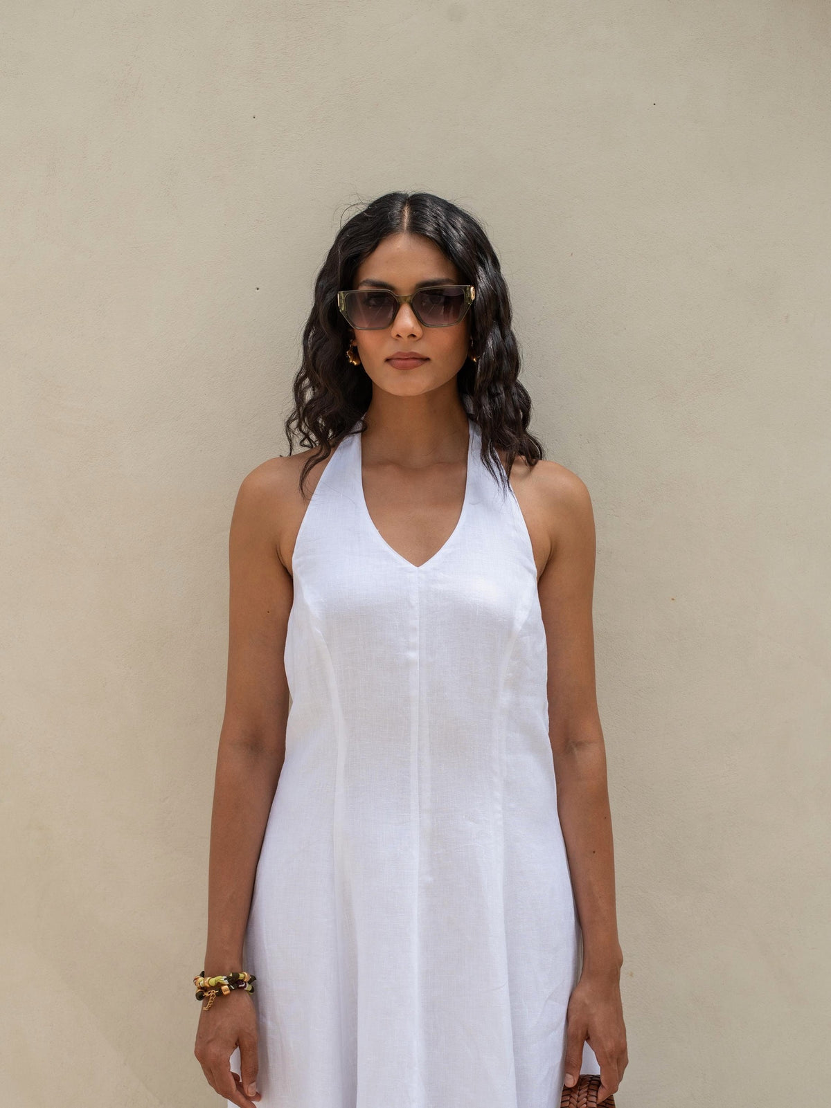 Halter Neck Linen Maxi Dress in washed linen, Ellementree