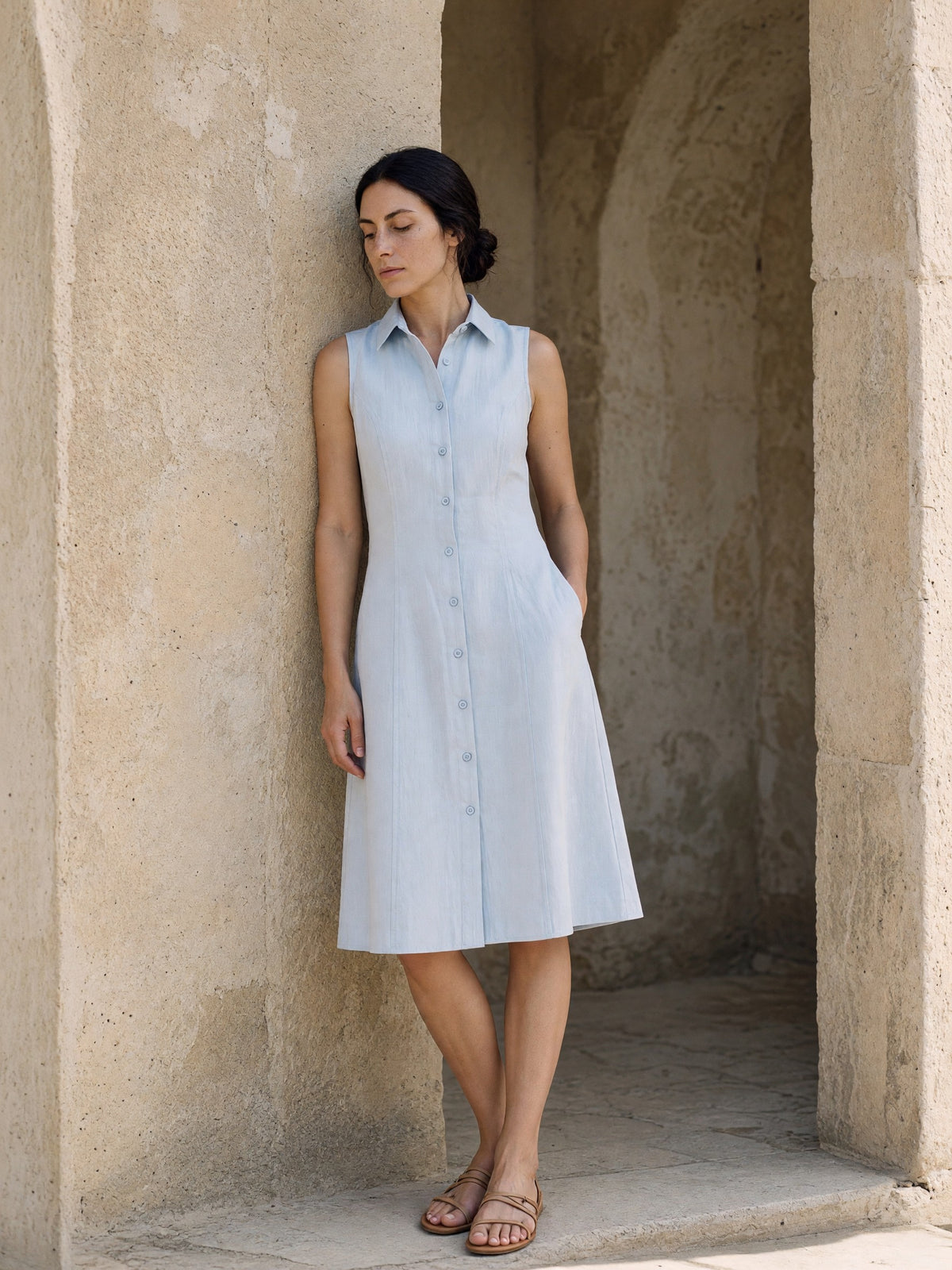 Sleeveless Linen Shirt Dress, lifestyle