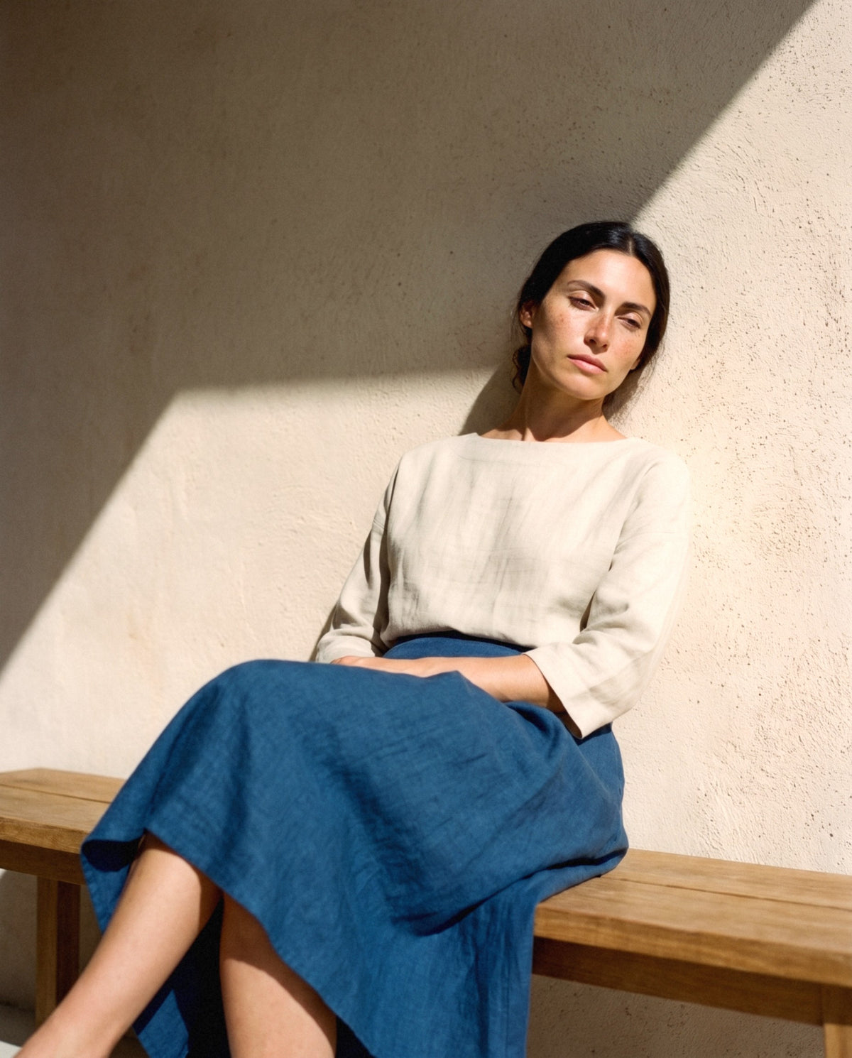 Full Circle Linen Skirt, worn, relaxed