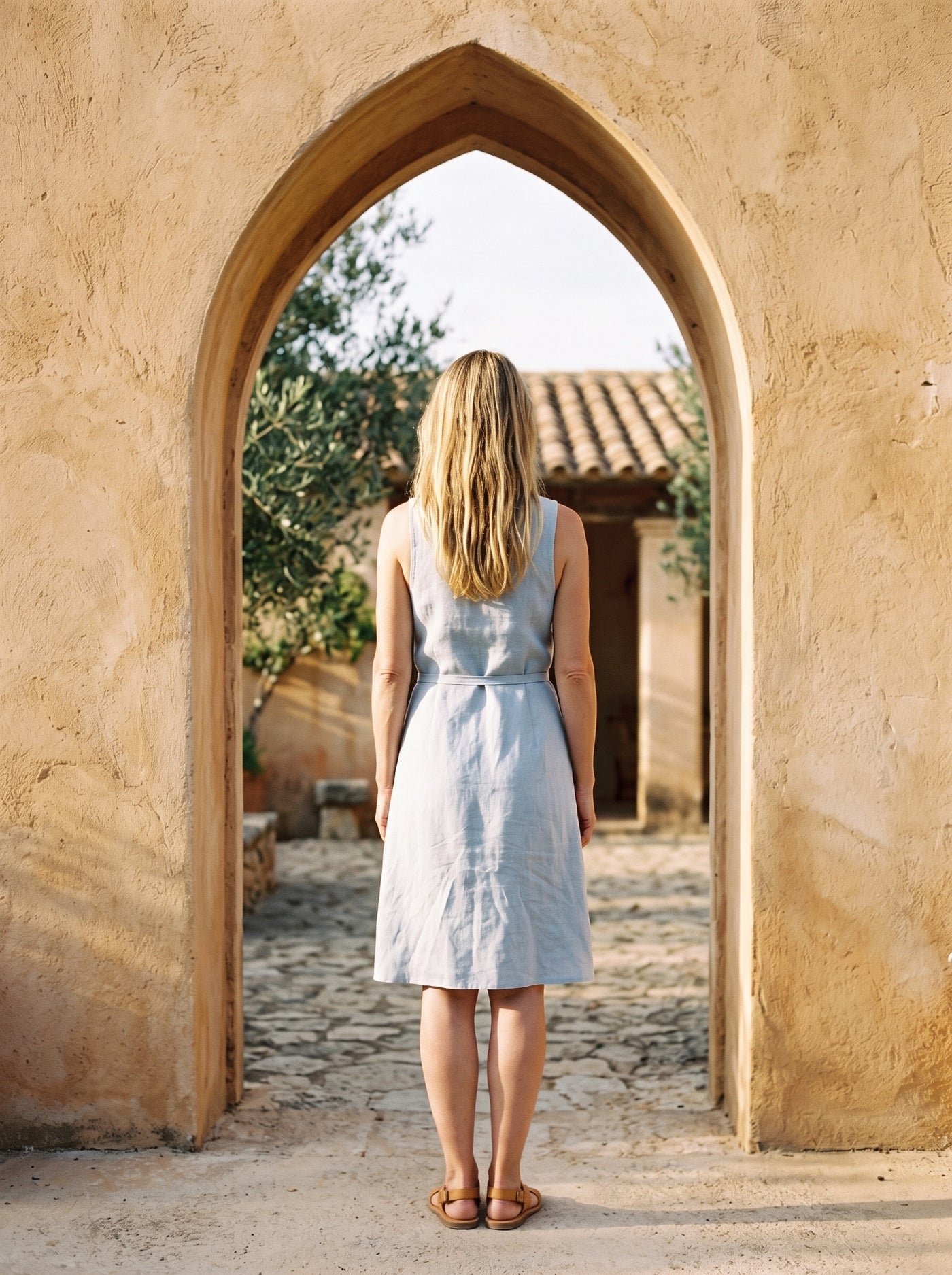 Sleeveless Linen Wrap Dress