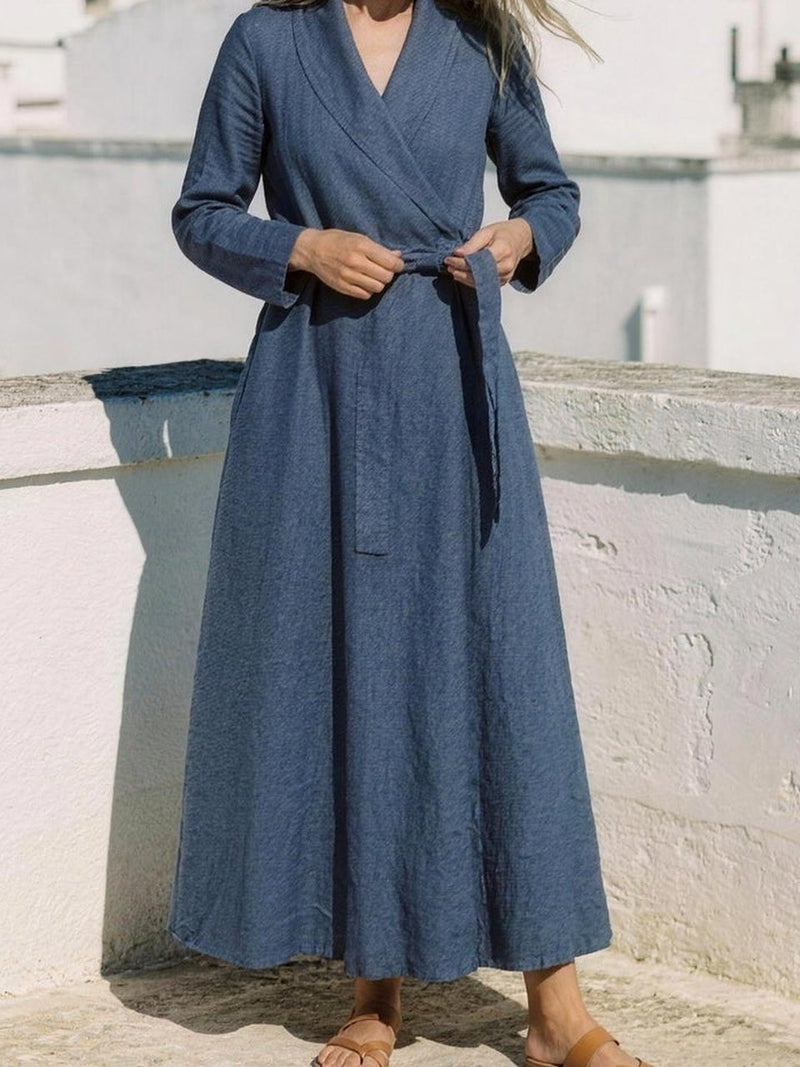 Wrap Linen Maxi Dress, front view