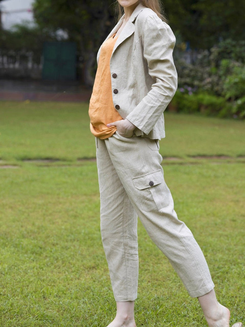 Puff Shoulder Linen Blazer