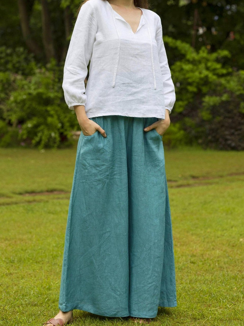 Split Neck Linen Blouse