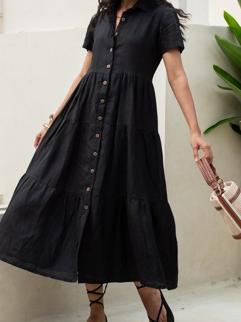 Tiered Linen Shirt Dress in washed linen, Ellementree