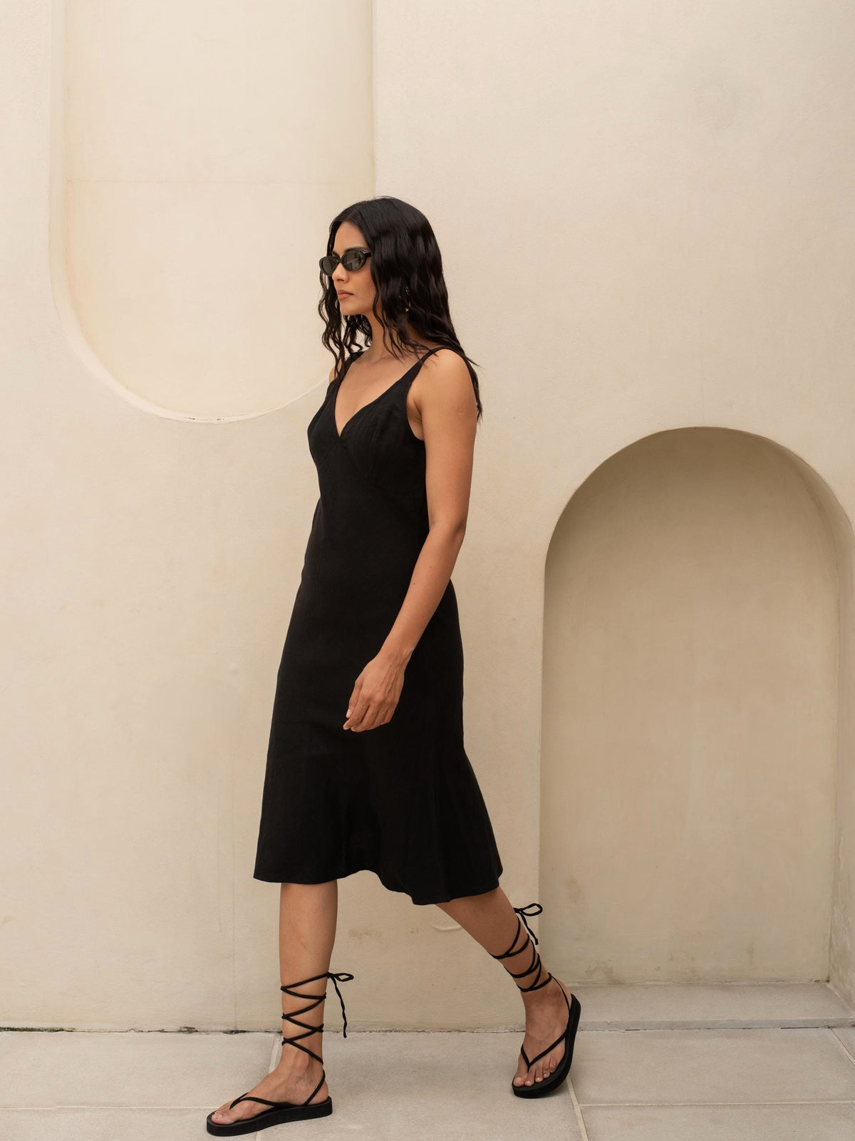 Sleeveless Linen Slip Dress in washed linen, Ellementree