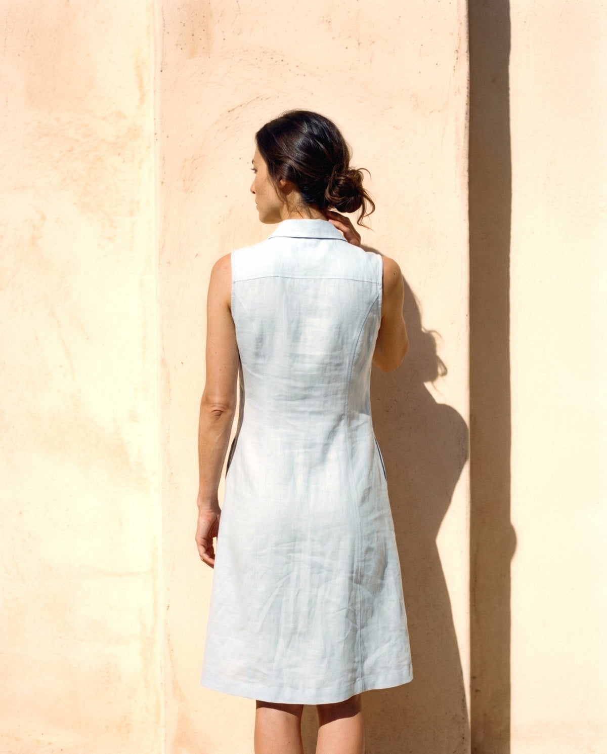 Sleeveless Linen Shirt Dress, back view