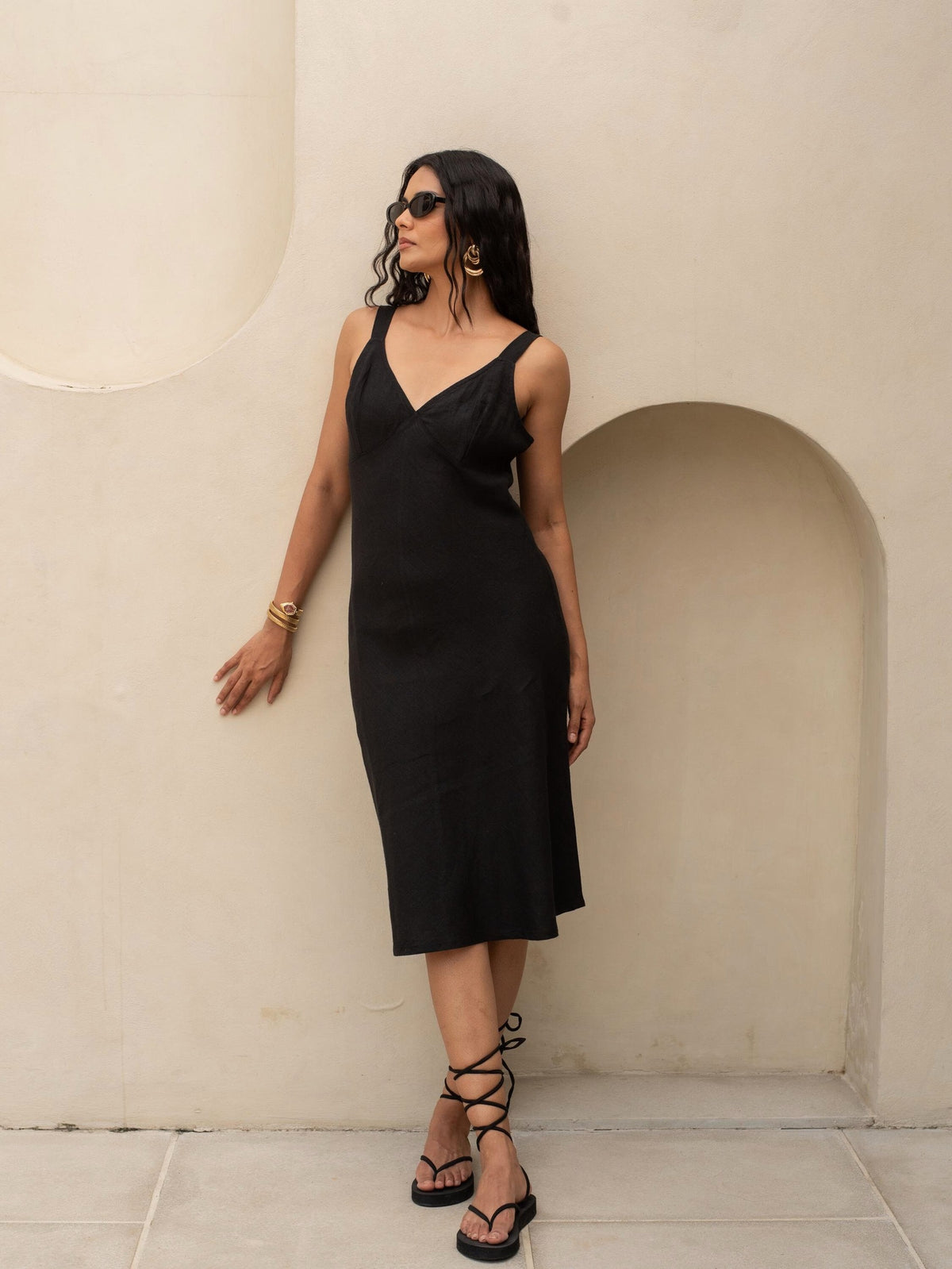 Sleeveless Linen Slip Dress in washed linen, Ellementree