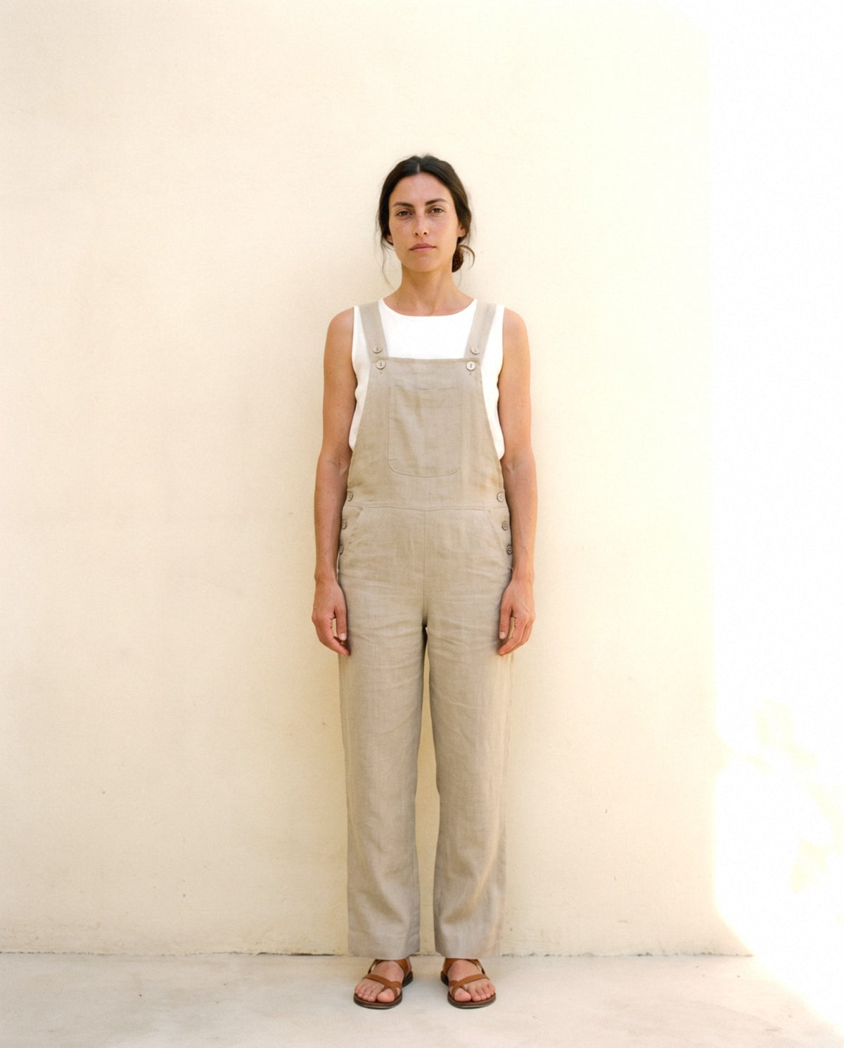 Linen Dungarees, front view