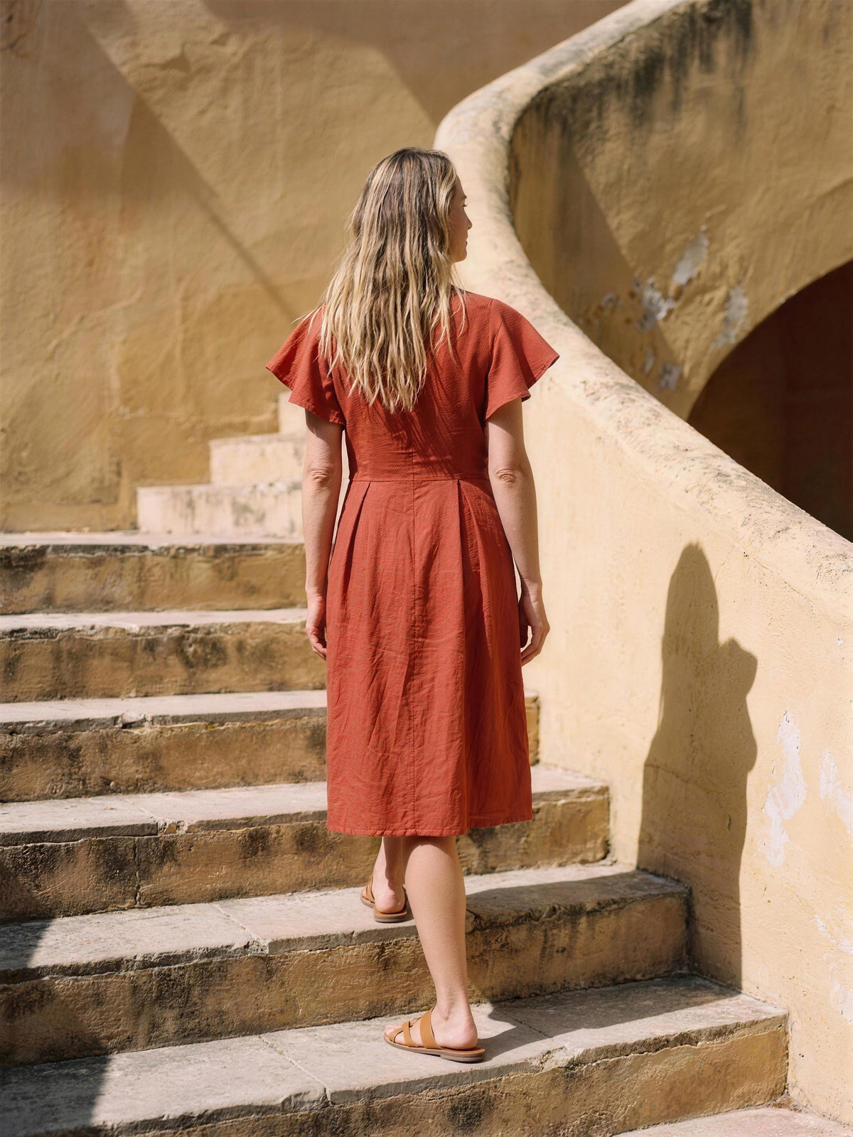 Frill Sleeve Linen Dress