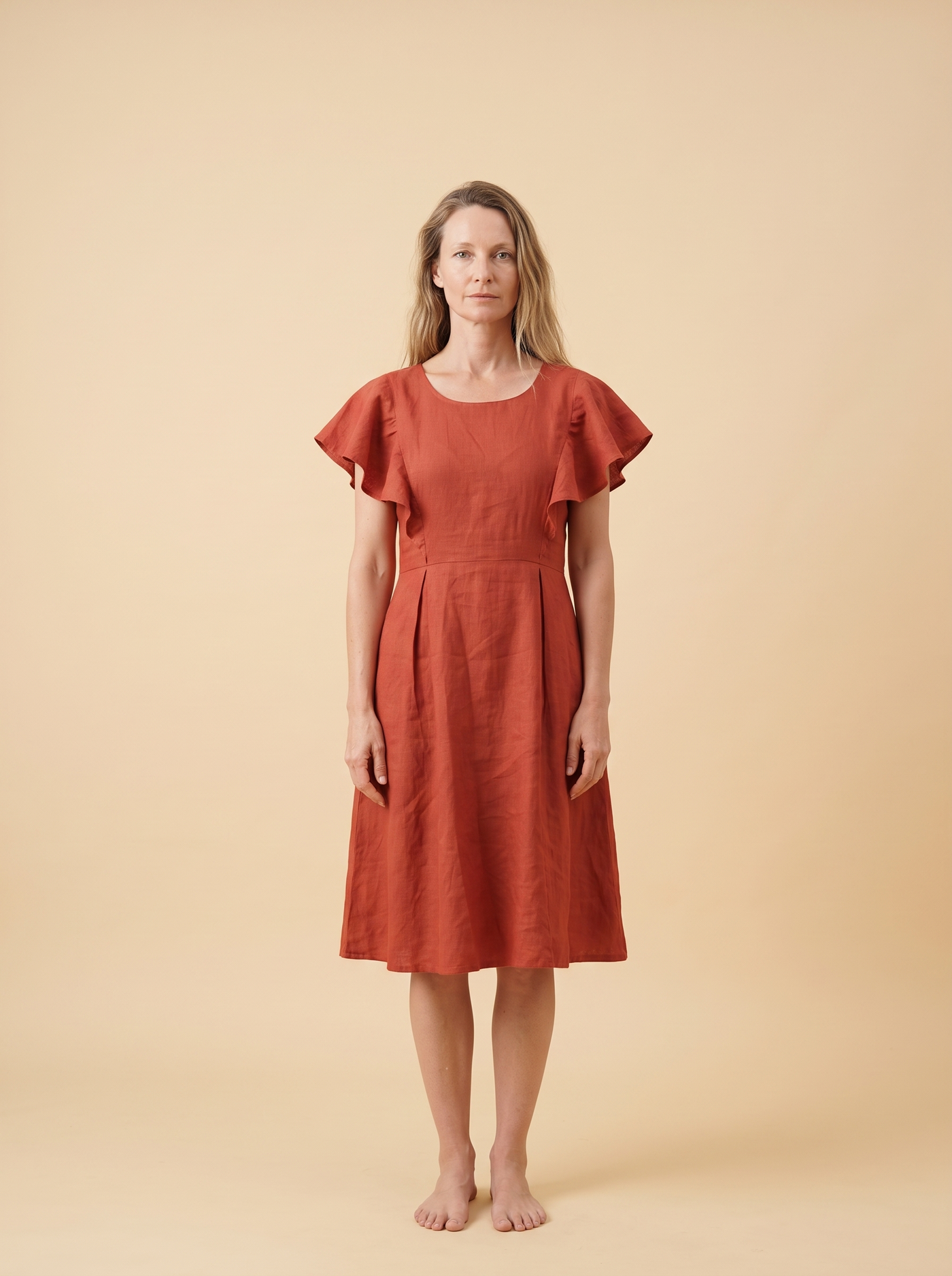 Frill Sleeve Linen Dress