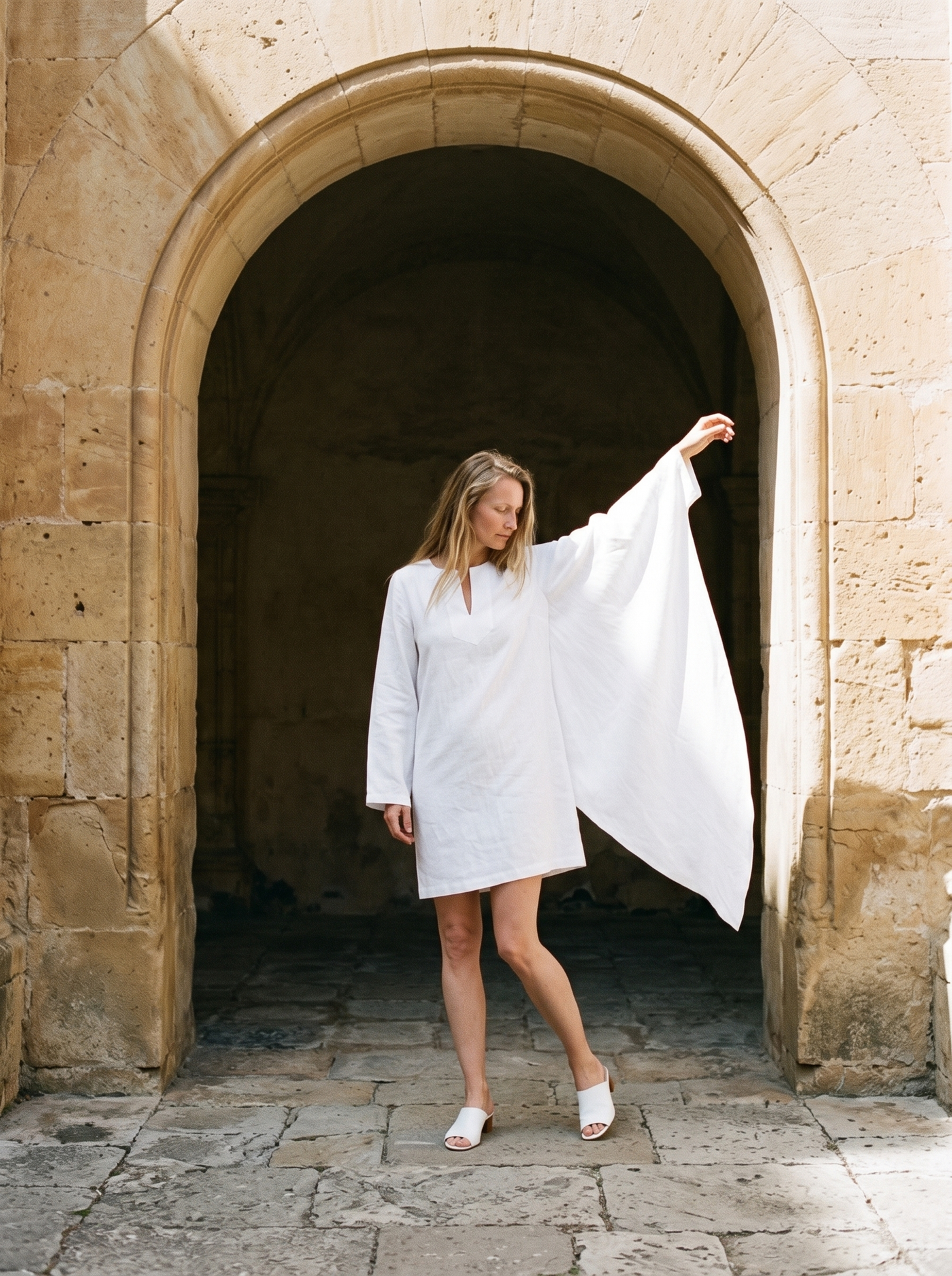 Angel Sleeve Linen Dress