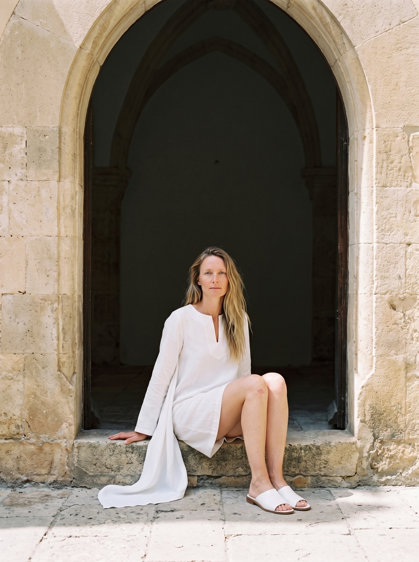 Angel Sleeve Linen Dress