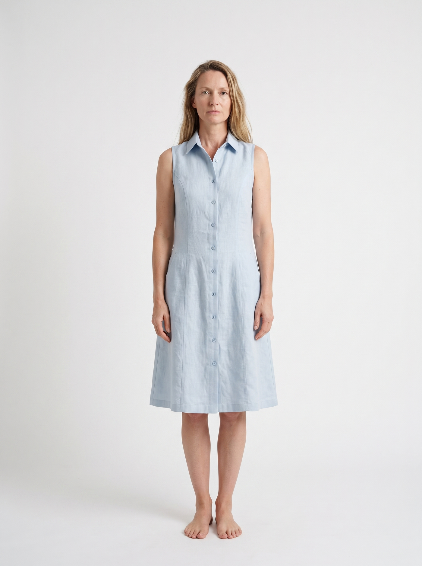 Sleeveless Linen Shirt Dress
