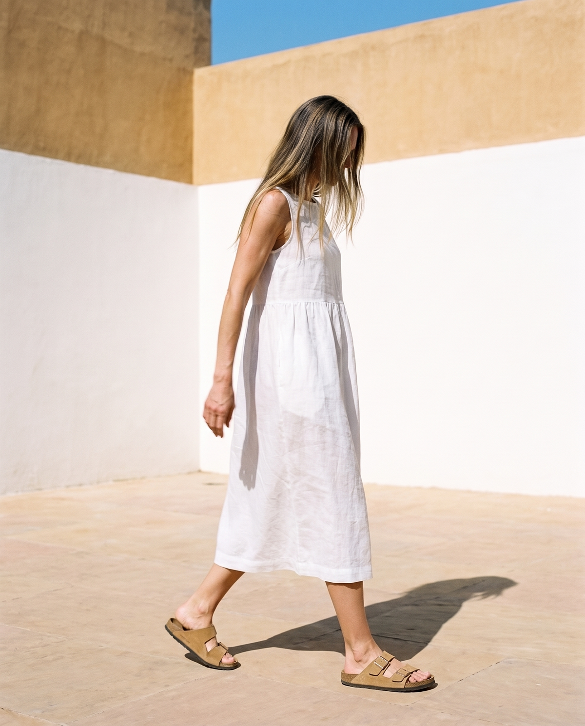 Sleeveless Linen Midi Dress in washed linen, Ellementree