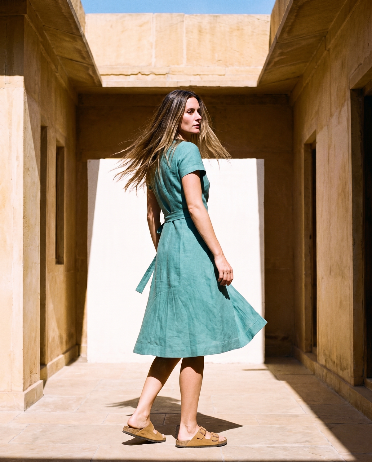 Wrap Linen Midi Dress