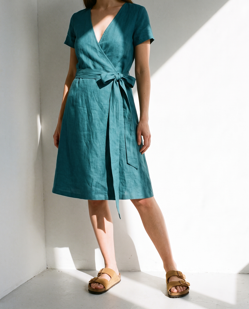 Wrap Linen Midi Dress