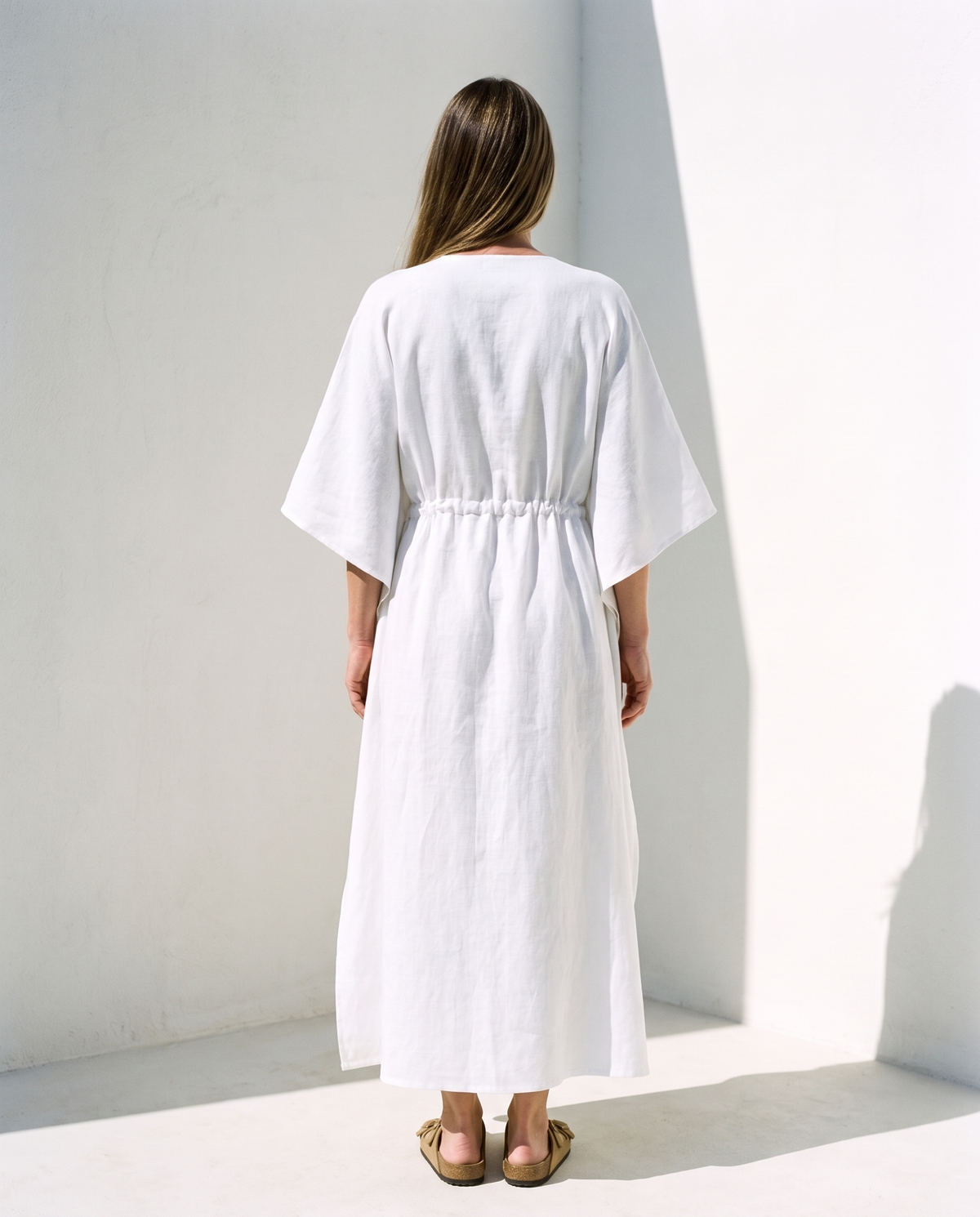 Batwing Linen Kaftan in white