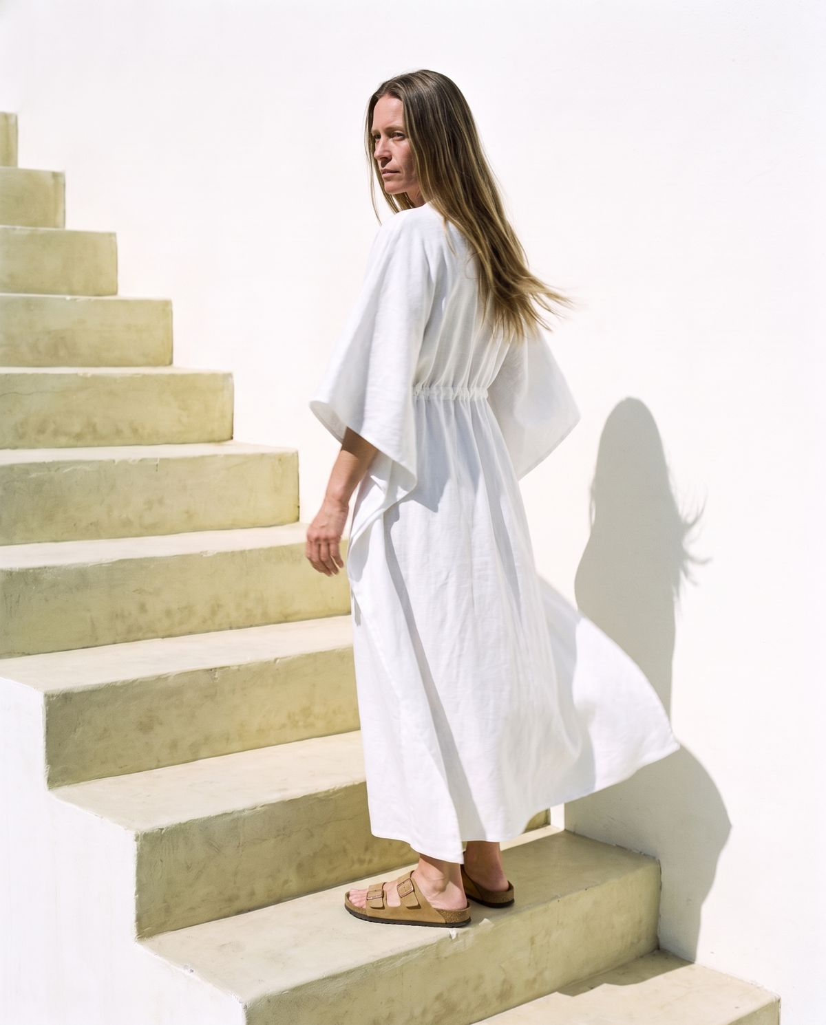 Batwing Linen Kaftan in white