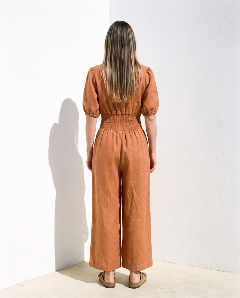 Button Front Linen Maxi Jumpsuit