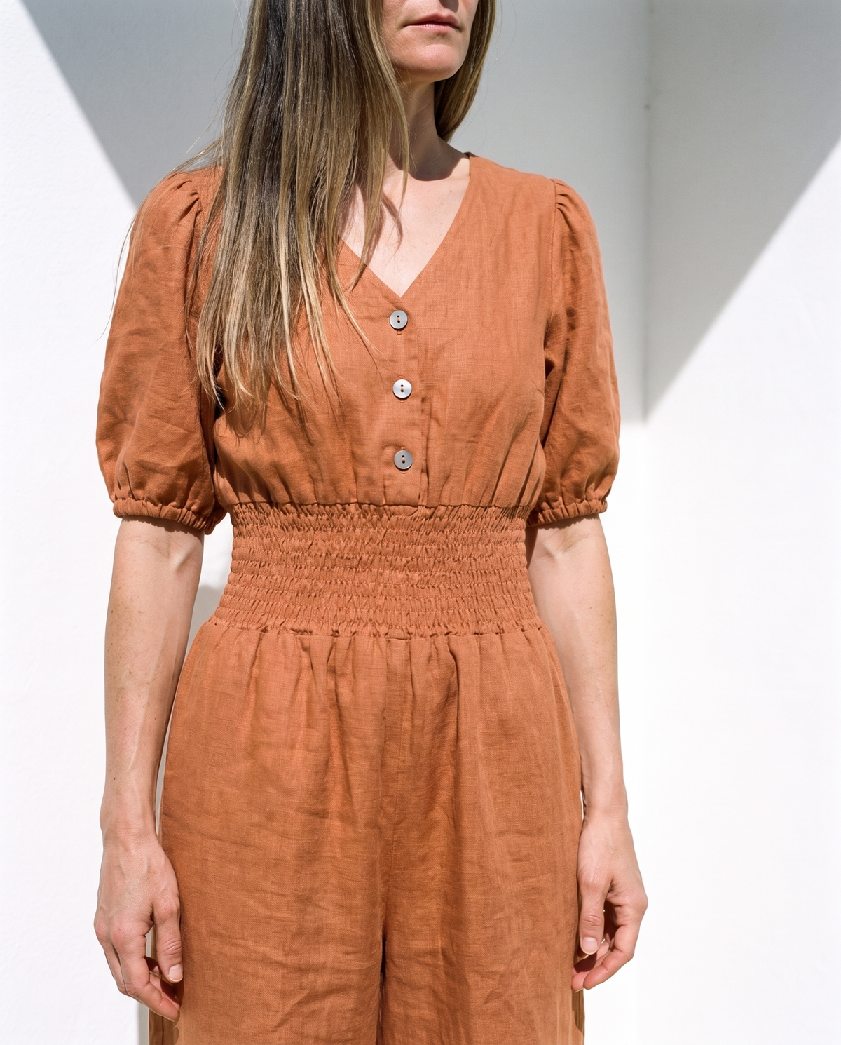 Button Front Linen Maxi Jumpsuit