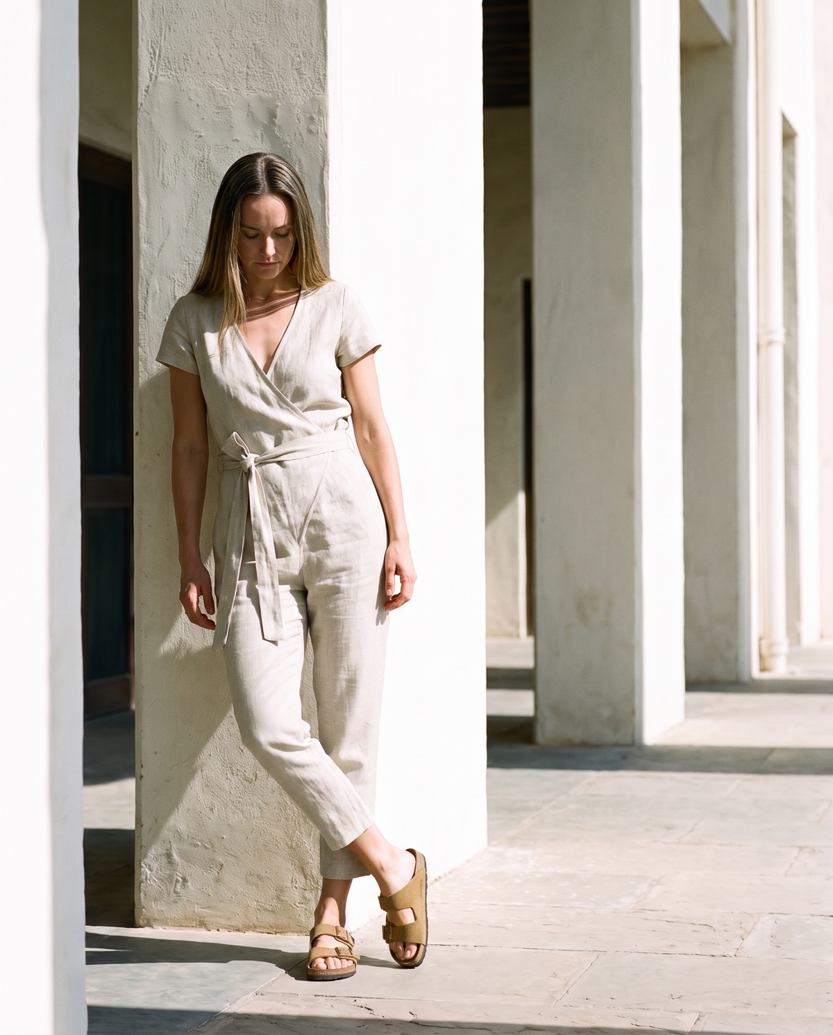 Wrap Linen Jumpsuit in natural