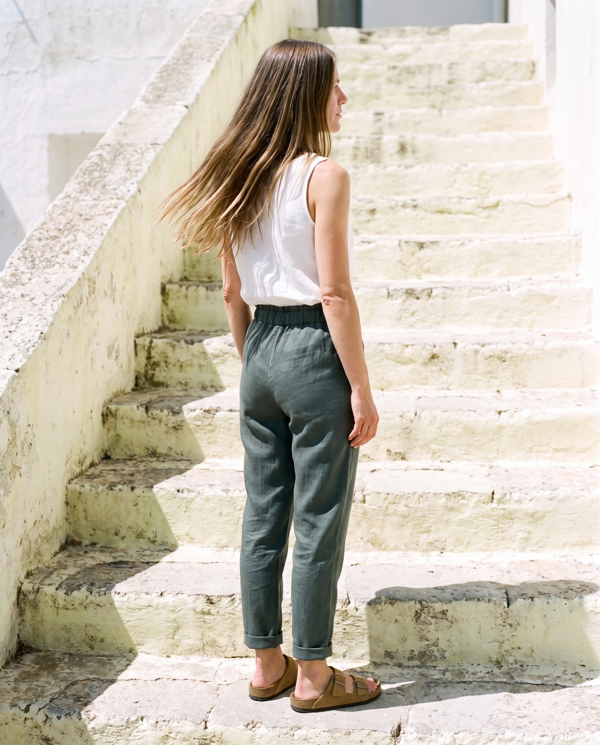 Tapered Linen Trousers in earth colours