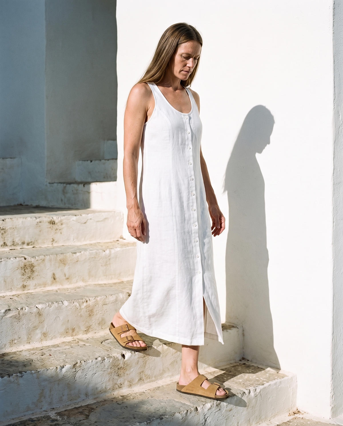 Button Front Sleeveless Linen Maxi Dress IRIS