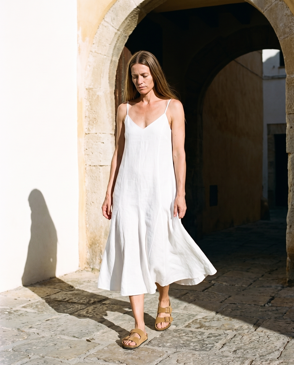 Strappy Flared Linen Midi Dress NELL