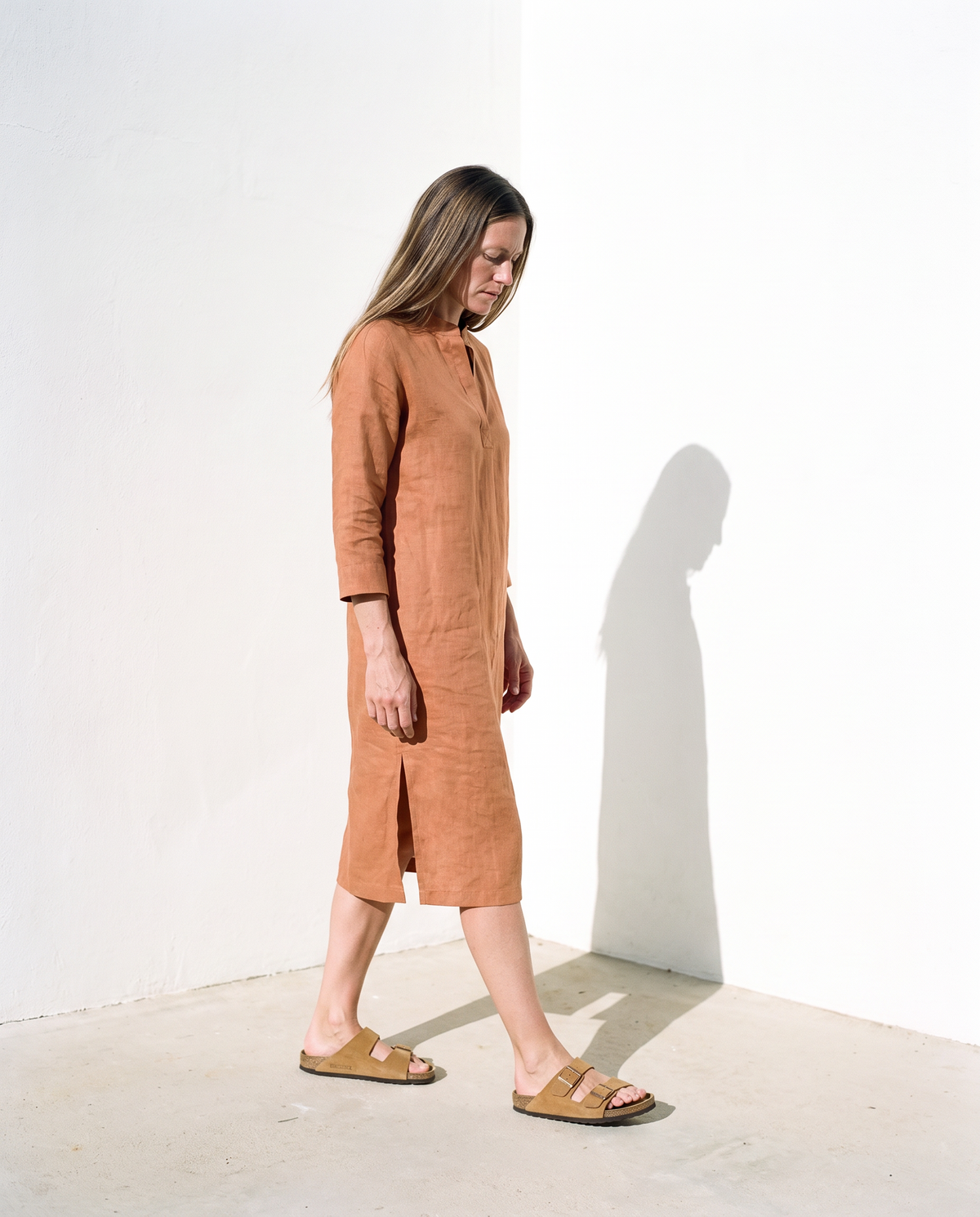 Band Collar Linen Shirt Dress AVA