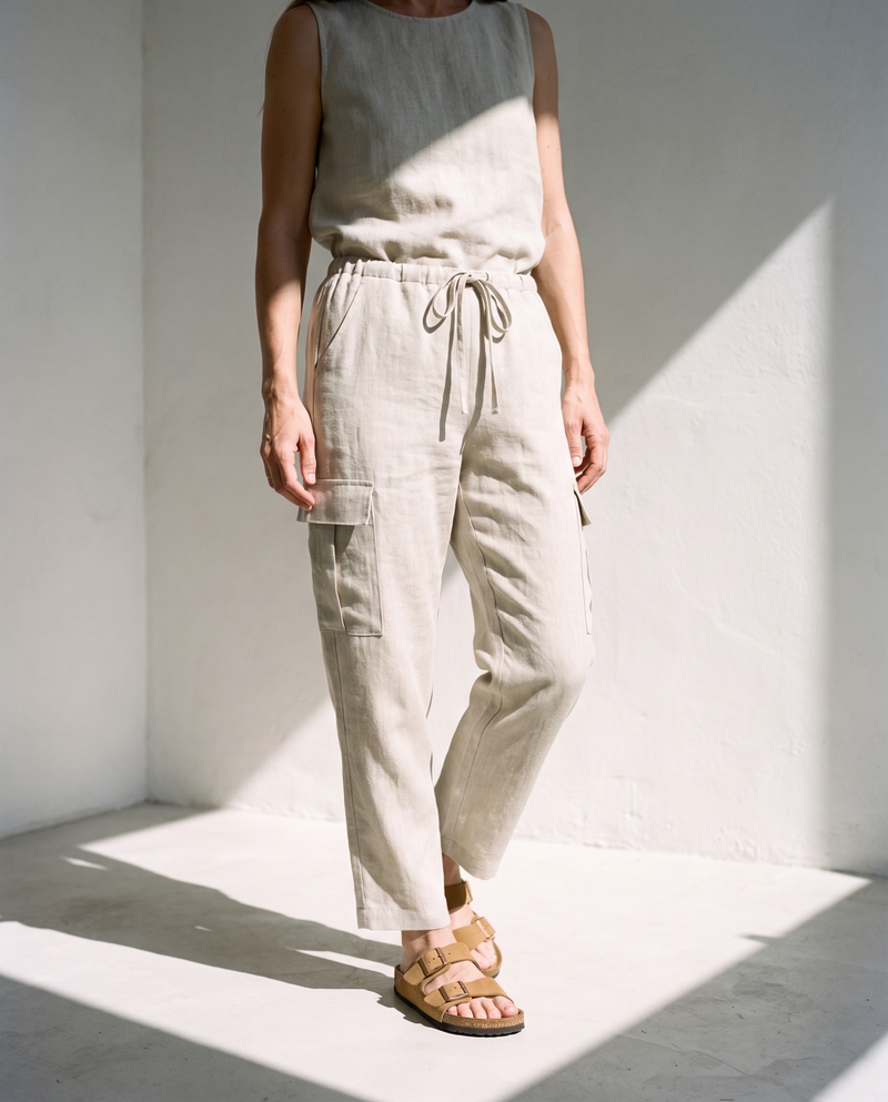 High Waist Linen Cargo Trousers FRAN