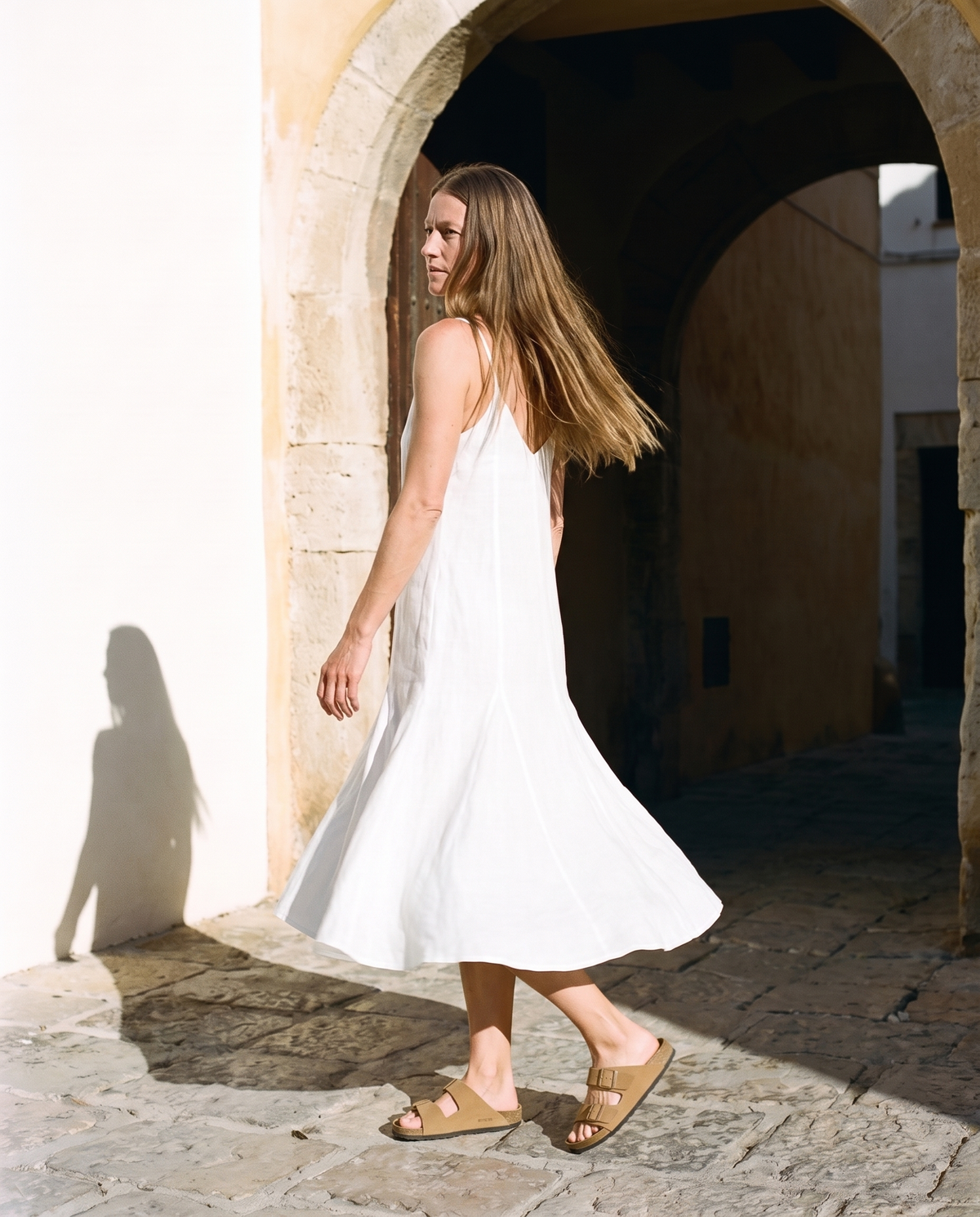 Strappy Flared Linen Midi Dress NELL