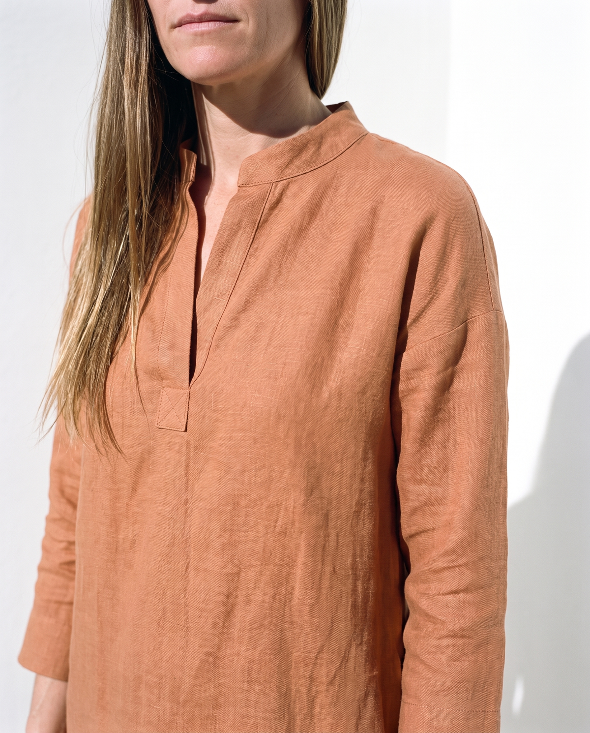 Band Collar Linen Shirt Dress AVA