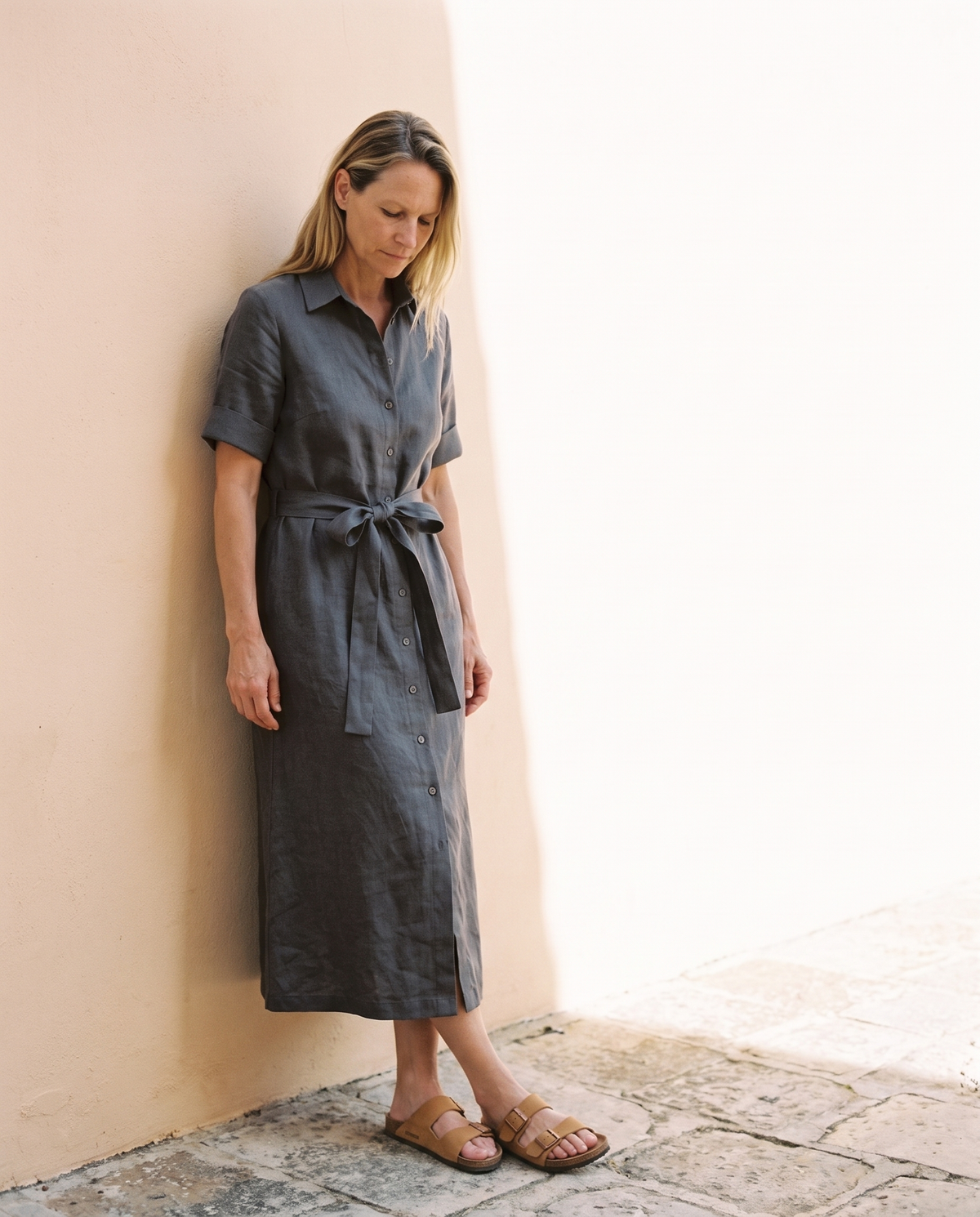 Linen Shirt Dress in charcoal