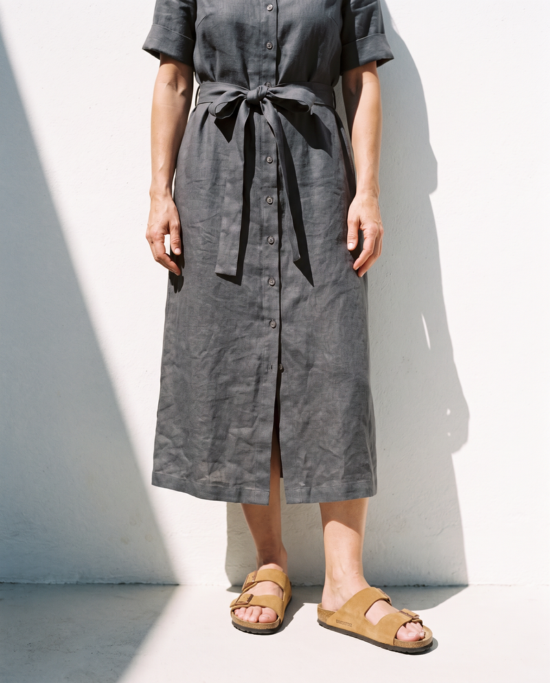 Linen Shirt Dress in charcoal
