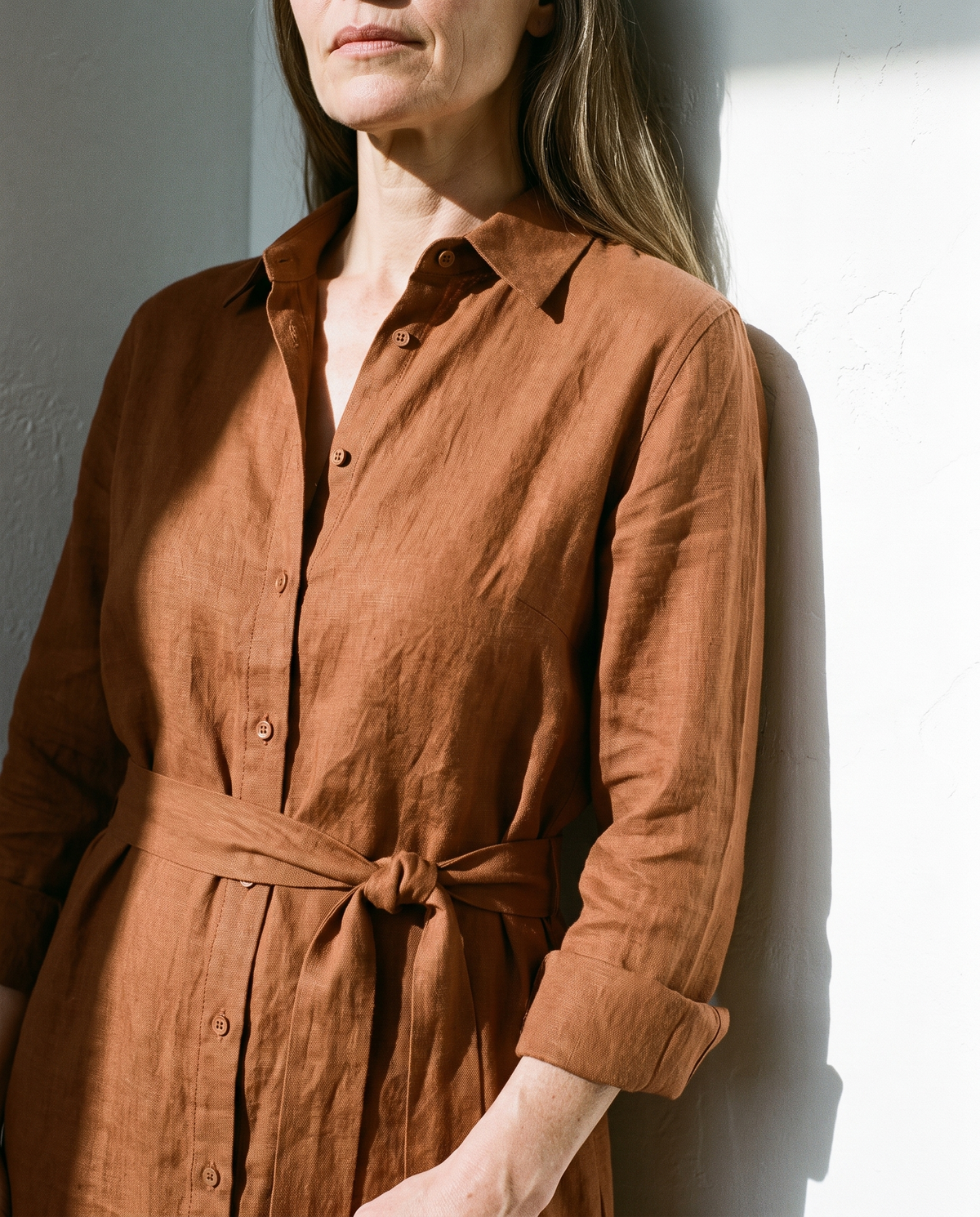 Linen Shirt Dress in cinnamon