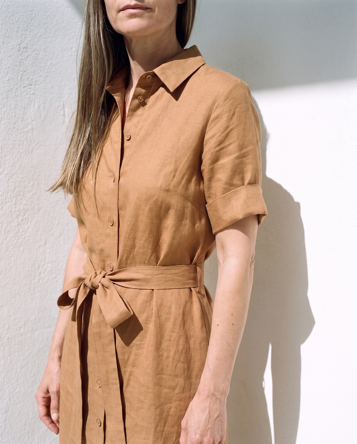 Linen Shirt Dress in camel
