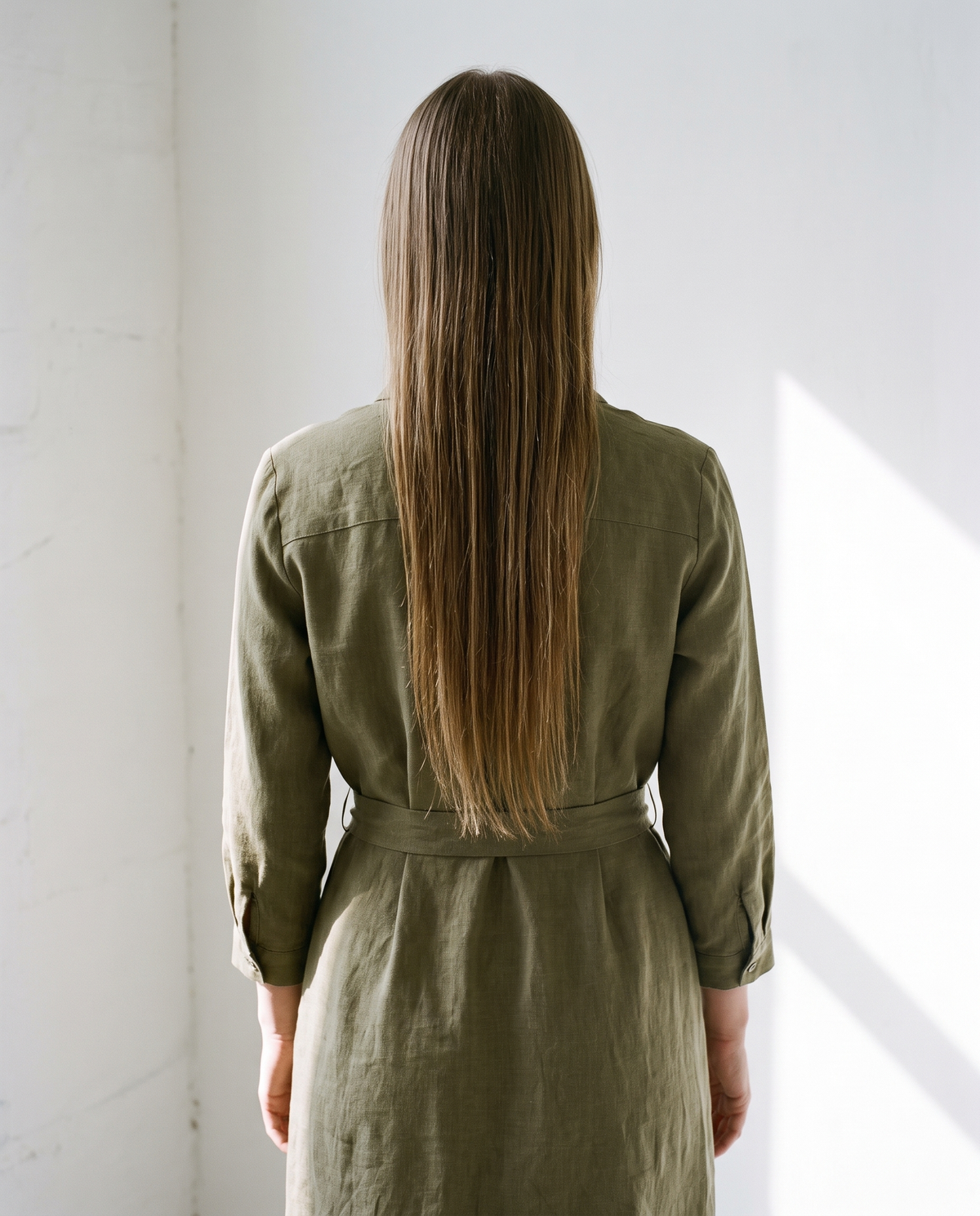 Linen Shirt Dress in olive