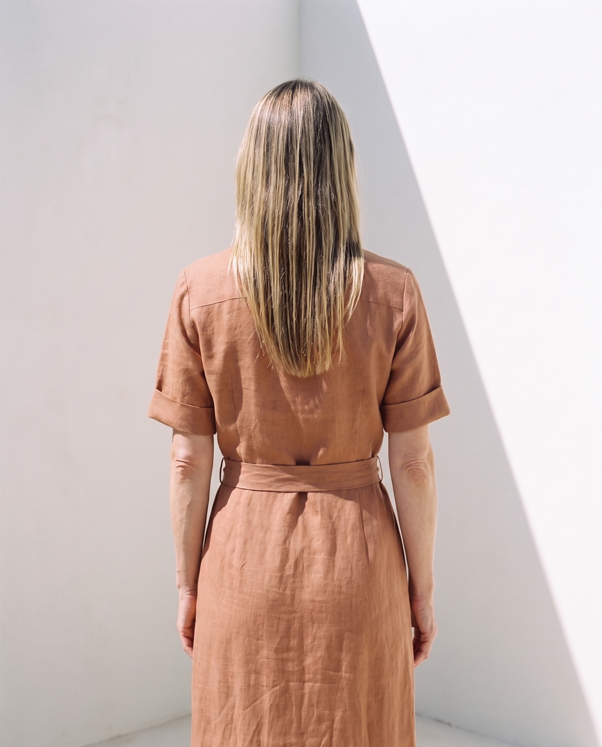 Linen Shirt Dress in clay