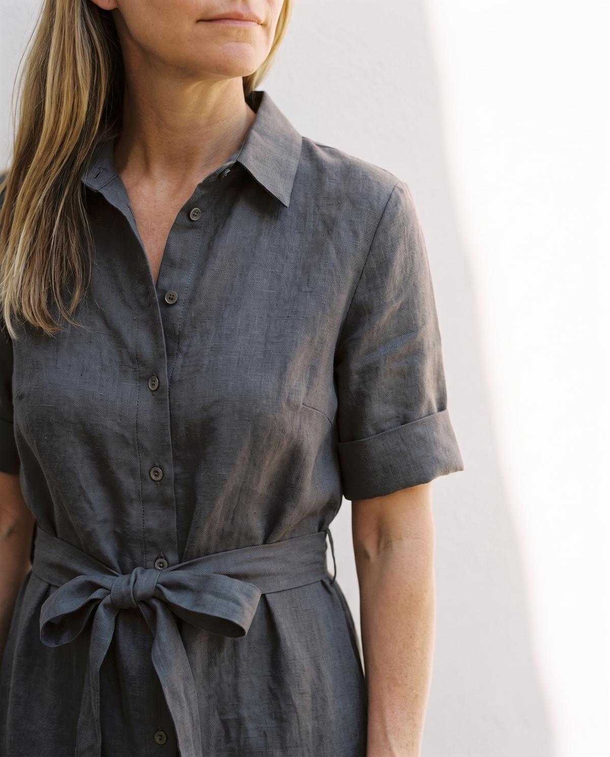 Linen Shirt Dress in charcoal