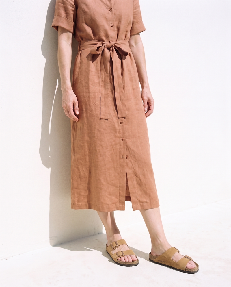Linen Shirt Dress in clay