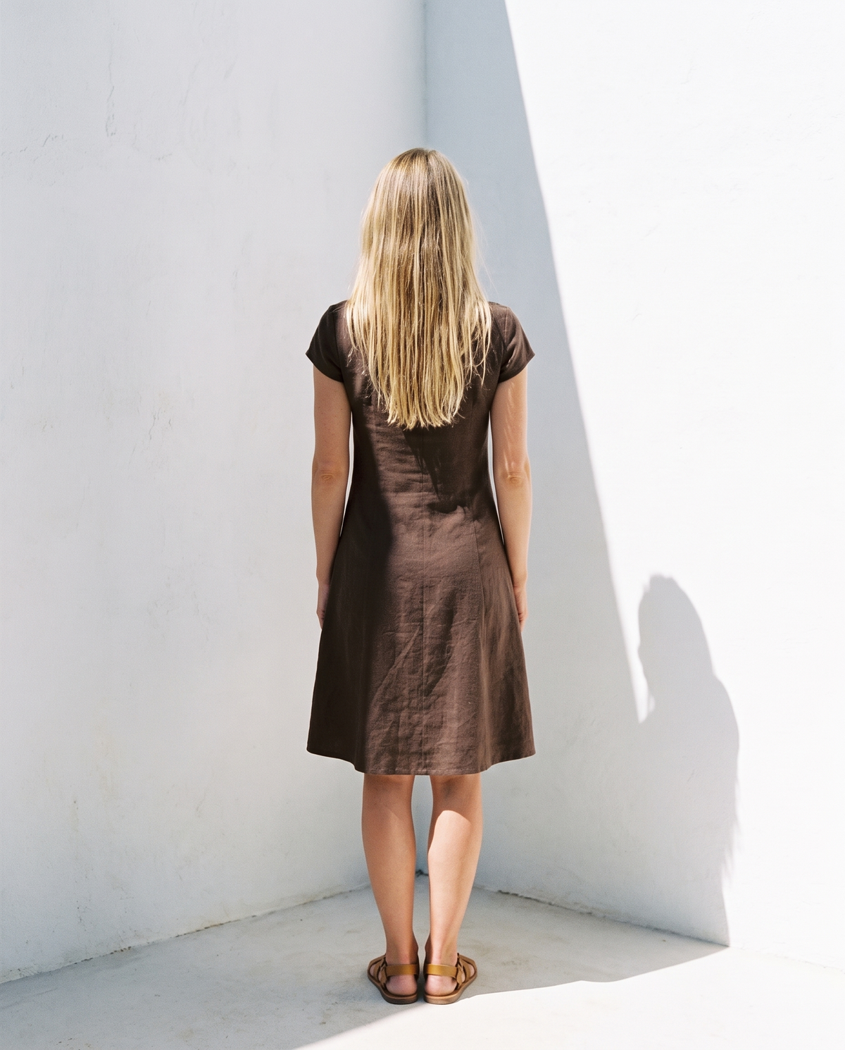 Cap Sleeve Linen Dress, back view